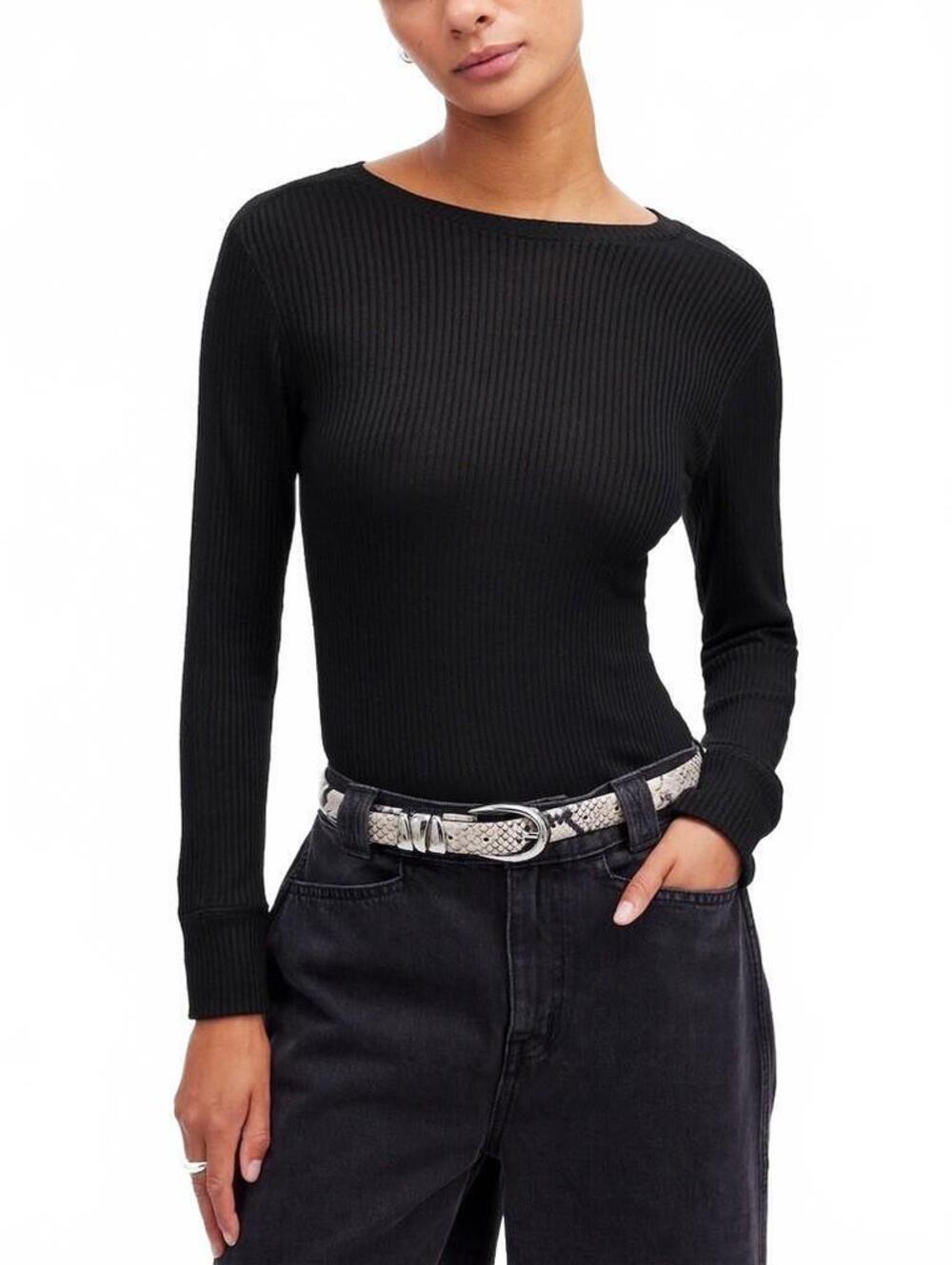 Madewell Ribbed Crewneck Long Sleeve Tee NWT Jet Black Medium